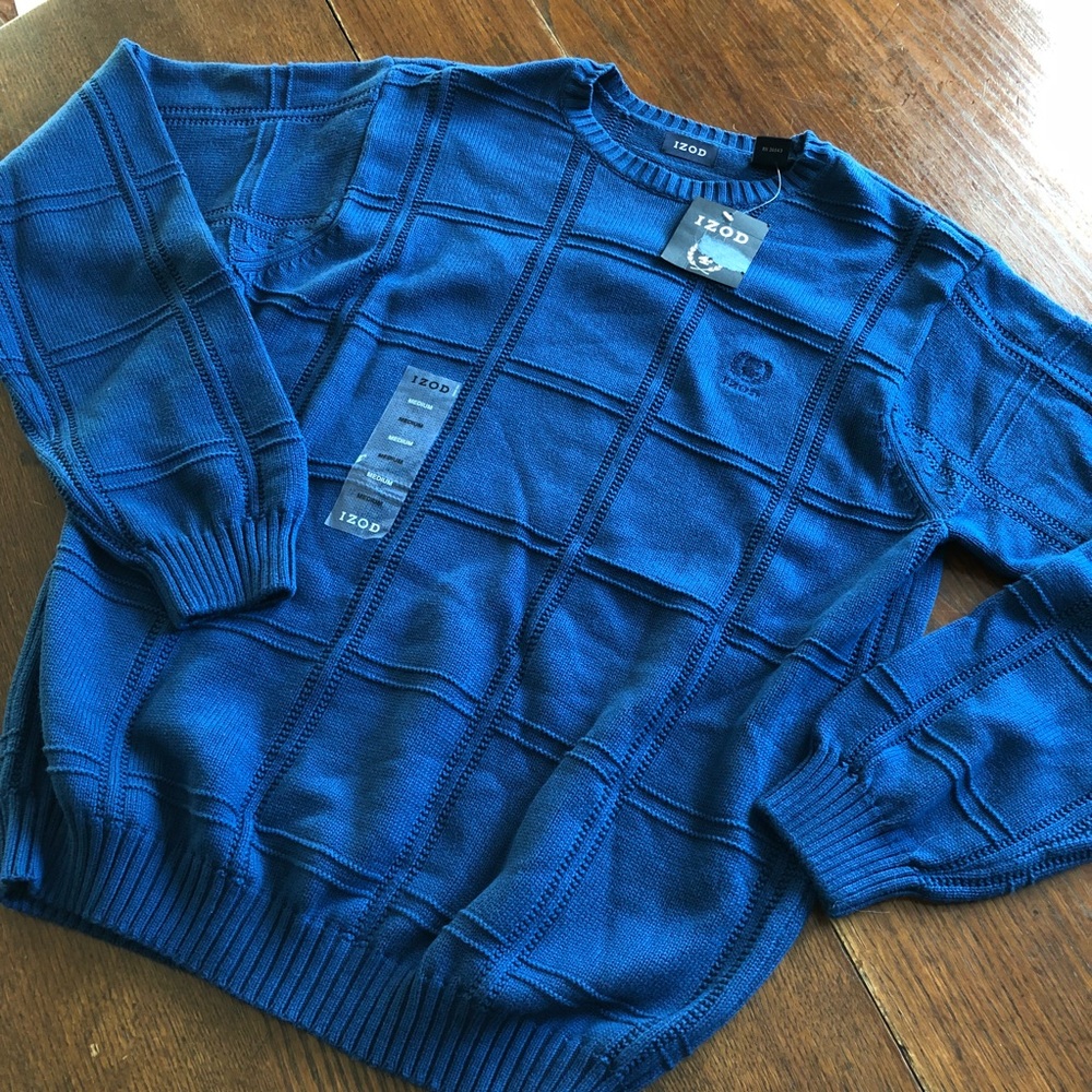 Men’s NWT Izod Sweater Crew Neck Blue Christmas